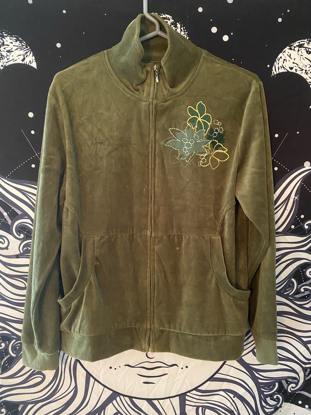 Vintage Y2K Jane Ashley Women’s Green Floral Zip-Up Jacket